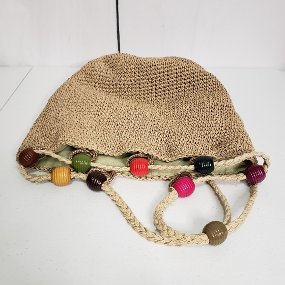 *SOLD* Jennifer Moore Woven Straw Bead Bucket Bag - Picture 3 of 8